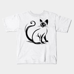 Stick figure of Siamese cat in black ink Kids T-Shirt